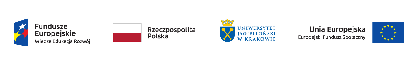 Logotypy, od lewej: Fundusze Europejskie, Rzeczpospolita Polska, Uniwersytet Jagielloński w Krakowie, Unia Europejska